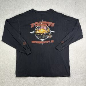 VINTAGE Harley Davidson Shirt 2003 XXL 2X Black Michigan City Long Sleeve USA